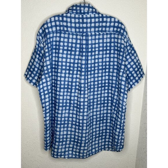 Lands’ End Shirt Mens XL Blue White Linen Check Plaid Button Up Tailored Fit - Picture 3 of 13